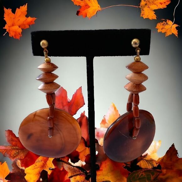 Wooden Beaded Shell Earrings Drop‎ Dangle Bohemian Tribal Ethnic Hippie Gypsy - Picture 11 of 14